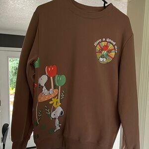 Peanuts Brown Sweatshirt with Snoopy and Floral Design